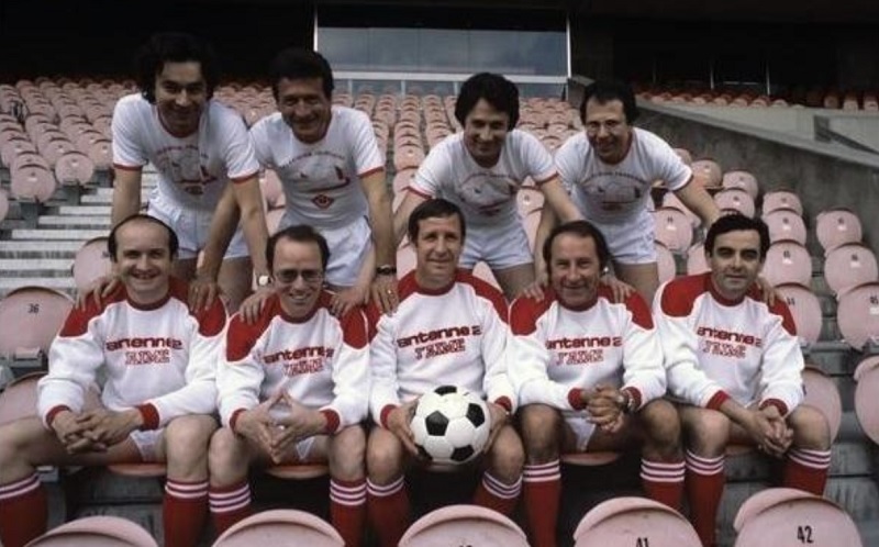 Michel Denizot, Pierre Cangioni, Michel Drucker, Georges Dominique, Pierre Salviac, Thierry Roland, Raymond Kopa, Robert Chapatte et Bernard Pivot.JPG