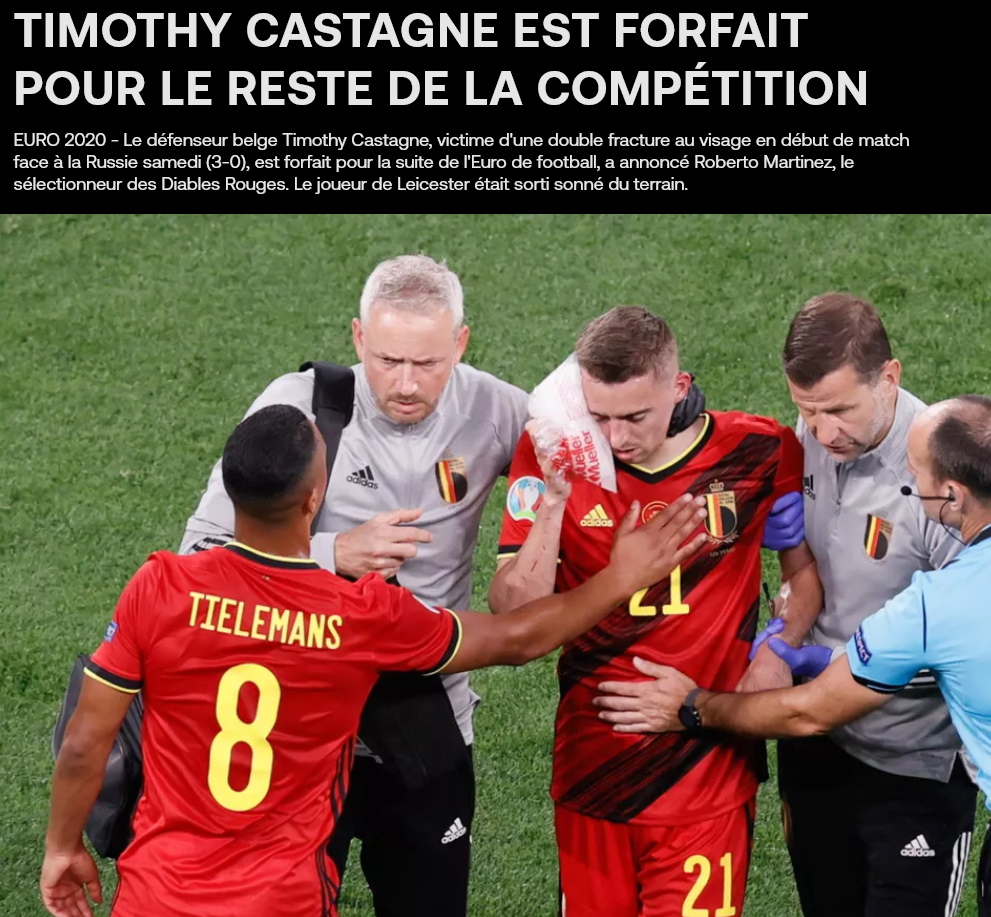 Belgique - Blessé, Timothy Castagne est forfait pour le reste de la compétition.jpg
