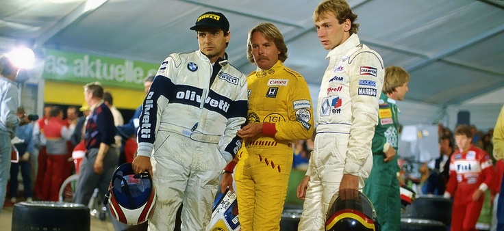 Nelson Piquet, Keke Rosberg et Stefan Bellof (décédé en 1985 sur le circuit de Spa-Francorchamps).jpg